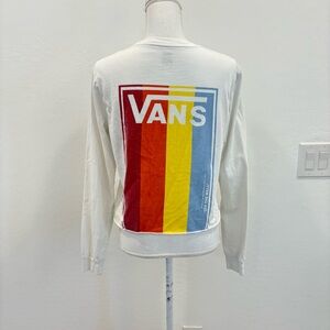 Women’s Vans White Rainbow Cotton Long Sleeve Cropped T-shirt Size Medium Skater